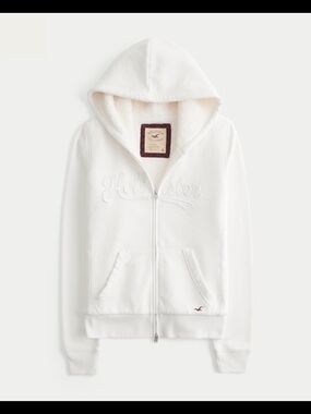 Hollister Feel Good Sherpa-Lined Zip-Up Logo Graphic Hoodie Like New SIZE XL